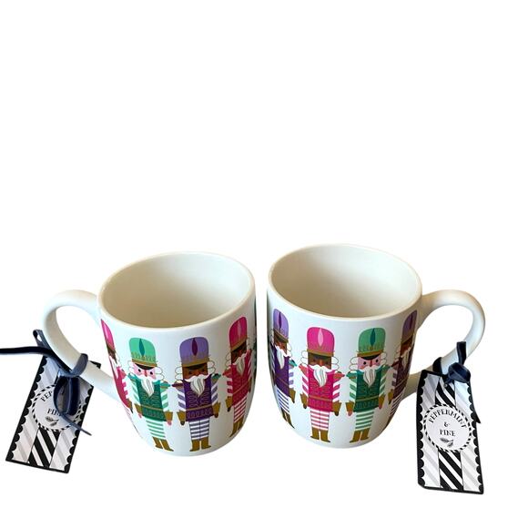 2pc Peppermint & Pine Christmas NUTCRACKER Soft Touch Mugs Pop of Color Holiday - Picture 4 of 13